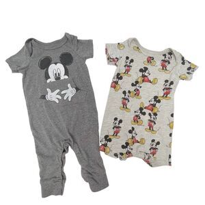 Disney Baby Onesie/Sleeper Set Mickey Mouse Gray Baby Size 3-6 Months